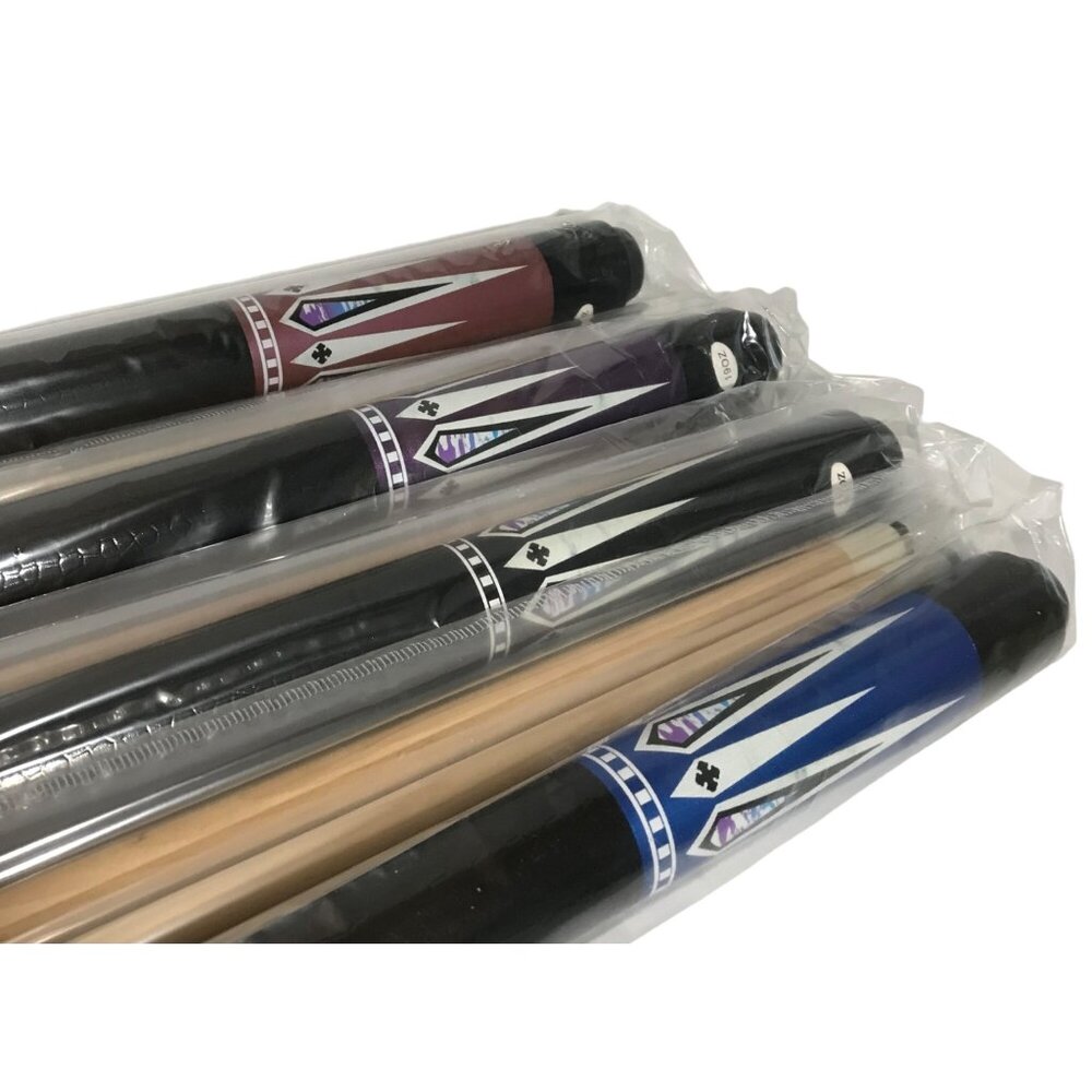 Wakefa 58" Maple Wood Pool Sticks Cue Set of 4 Weights 18, 19, 20, 21 Oz Chalk